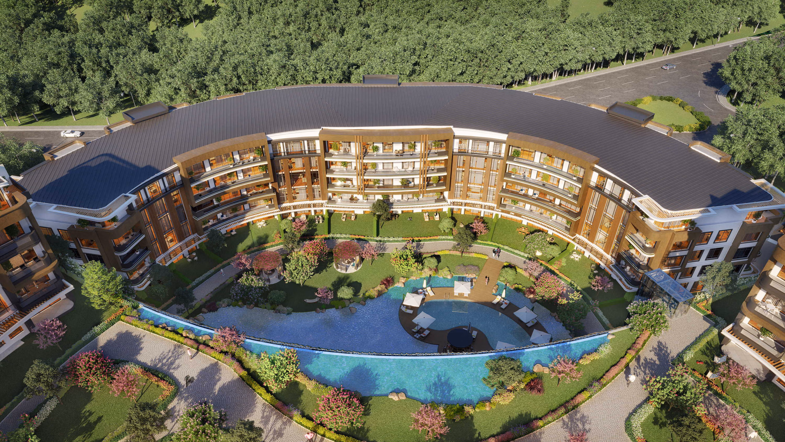 Modern Apartments in a complex with waterfalls in Izmit 2